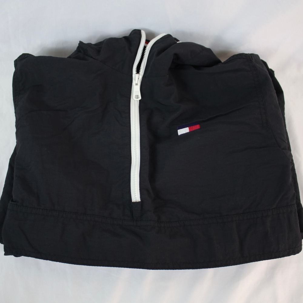 Tommy Hilfiger Black Windbreaker Quarter Zip Hooded Rain Jacket Men's Size S - Picture 7 of 7